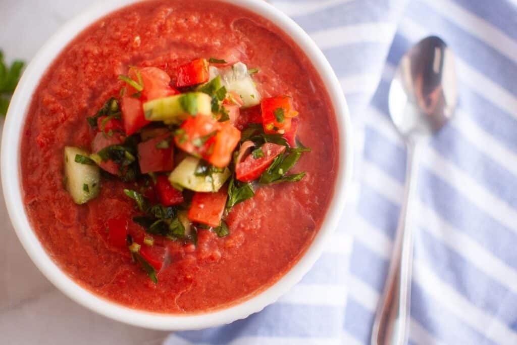 Refreshing Classic Gazpacho in a bowl.